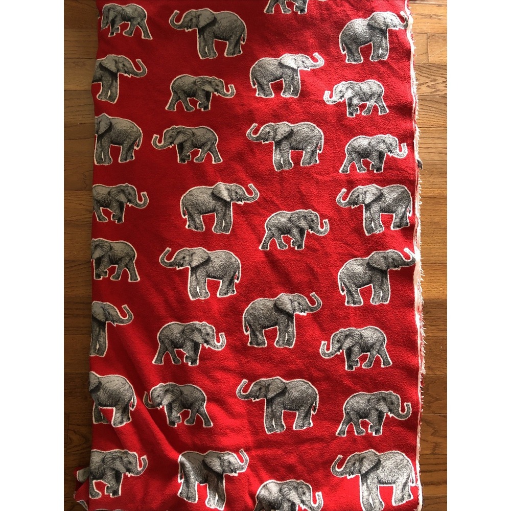 Vintage Fleece Terry cloth Fabric Red Gray Elephants By The Yard
